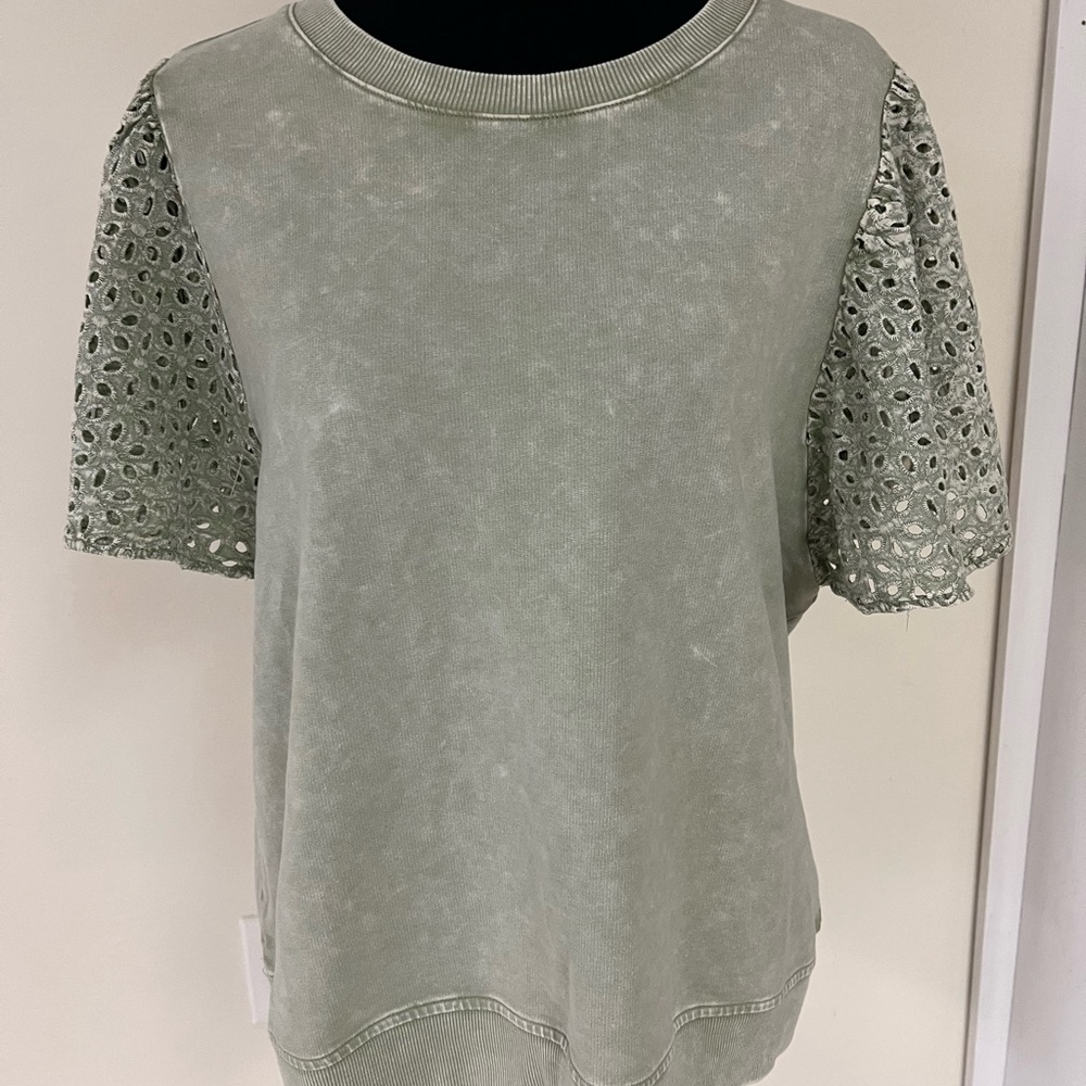 Jane and Delancey Eyelet Sleeve Tee - Light Green